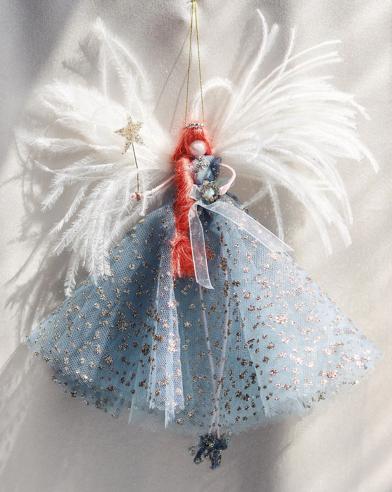 ginder red headed haired fairy florialice handmade christmas fairy angel decoration one-of-a-kind heirloom holiday gift 