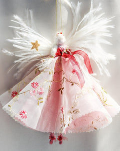 floral embroidered pink fairy angel christmas tree topper heirloom gift handmade present