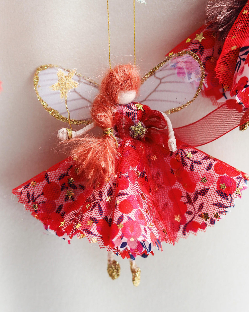 Handmade fairy in a Liberty print 'Wiltshire Berry' Tana Lawn sparkly dress