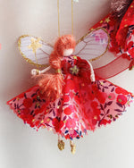 Load image into Gallery viewer, Handmade fairy in a Liberty print &#39;Wiltshire Berry&#39; Tana Lawn sparkly dress
