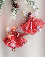 Load image into Gallery viewer, Handmade fairy in a Liberty print &#39;Wiltshire Berry&#39; Tana Lawn sparkly dress. ginger fairy
