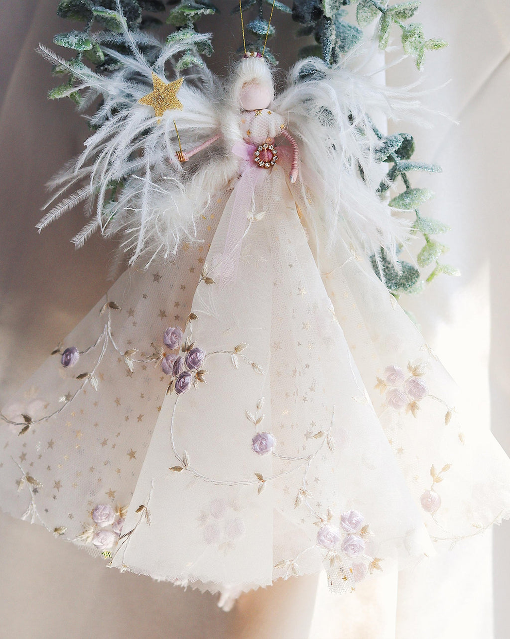 Florialice handmade fairy angel in iced pink white star fabric