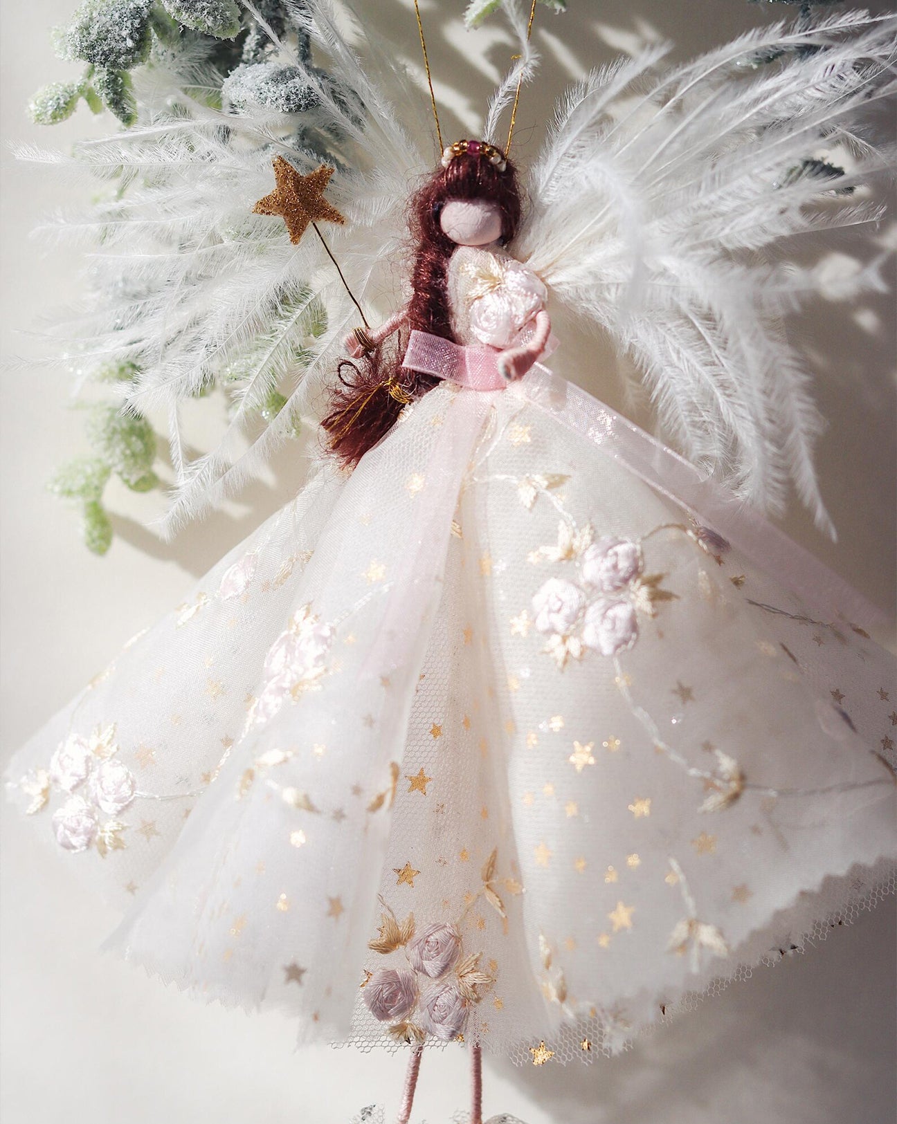 Christmas Fairy – Iced Pink Floral Large Tree Topper