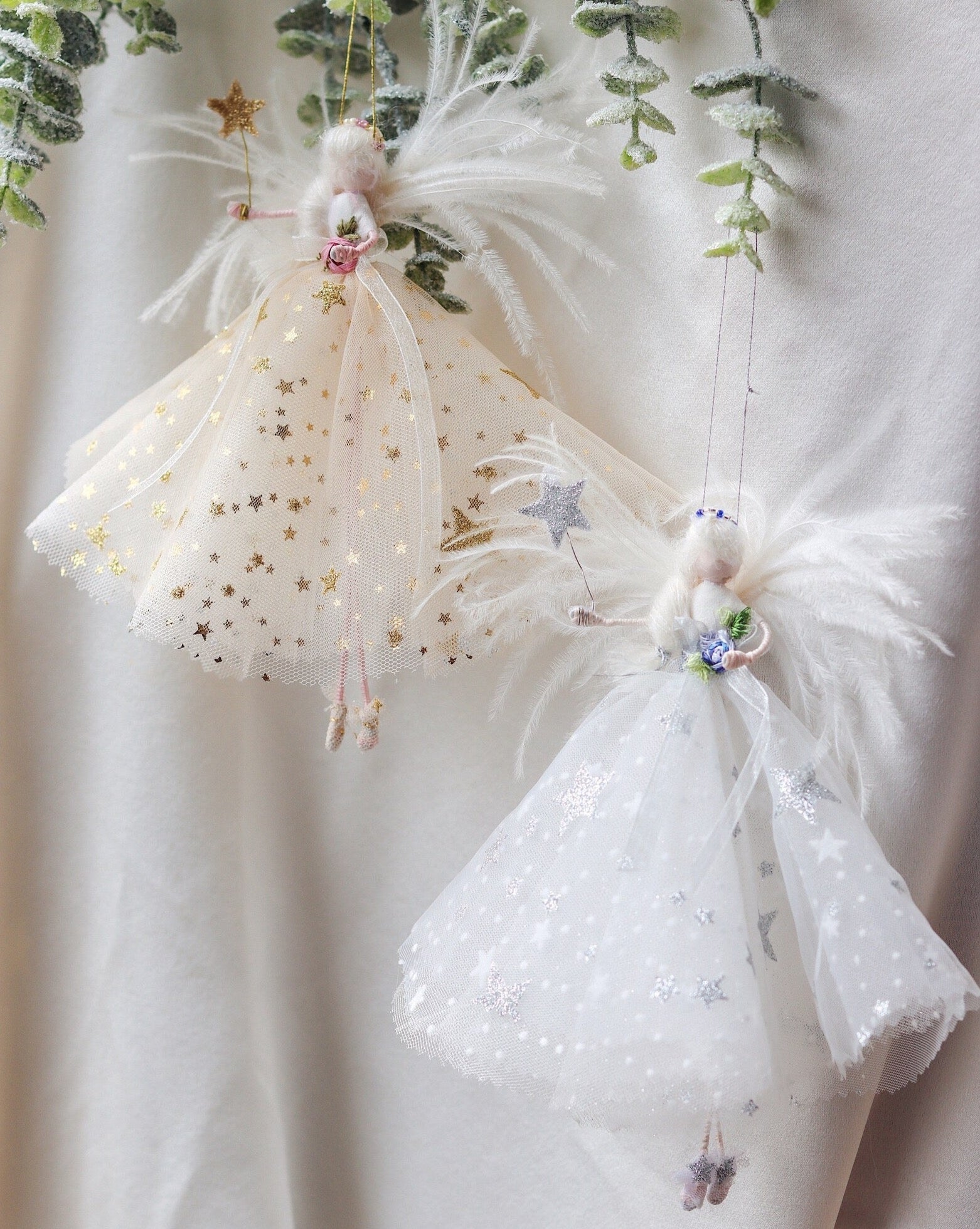 two florialice fairies flying at christmas, handmade to order, beautiful christmas present