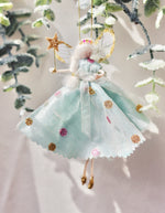 Load image into Gallery viewer, A perfect gift for Christmas or an addition to your Christmas tree. This Fairy is a unique, one-of-a-kind product, handmade by a bridal designer from all her cherished fabrics. It is an item to treasure, a special family heirloom. Each Fairy is unique.
