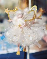 Load image into Gallery viewer, A perfect gift for Christmas or an addition to your Christmas tree. This Fairy is a unique, one-of-a-kind product, handmade by a bridal designer from all her cherished fabrics. It is an item to treasure, a special family heirloom.
