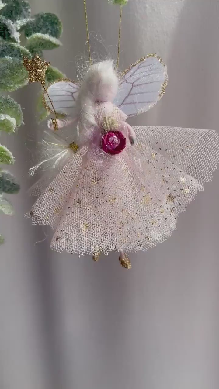 Christmas Fairy – Tiny Antique Pink Fairy