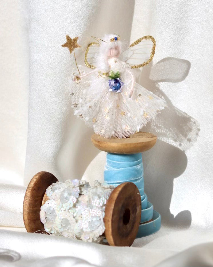 Gold Star Fairy in Blue. handmade fairy decoration, thoughtful gift for loved ones