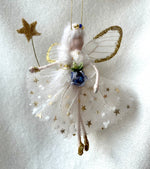 Load image into Gallery viewer, Little fairy gift, flying fairy decorations wearing gold star tulle fabric little rose embellishments
