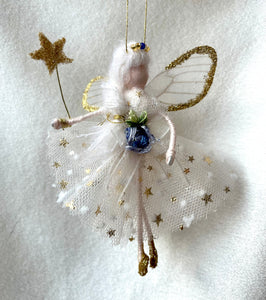 Little fairy gift, flying fairy decorations wearing gold star tulle fabric little rose embellishments