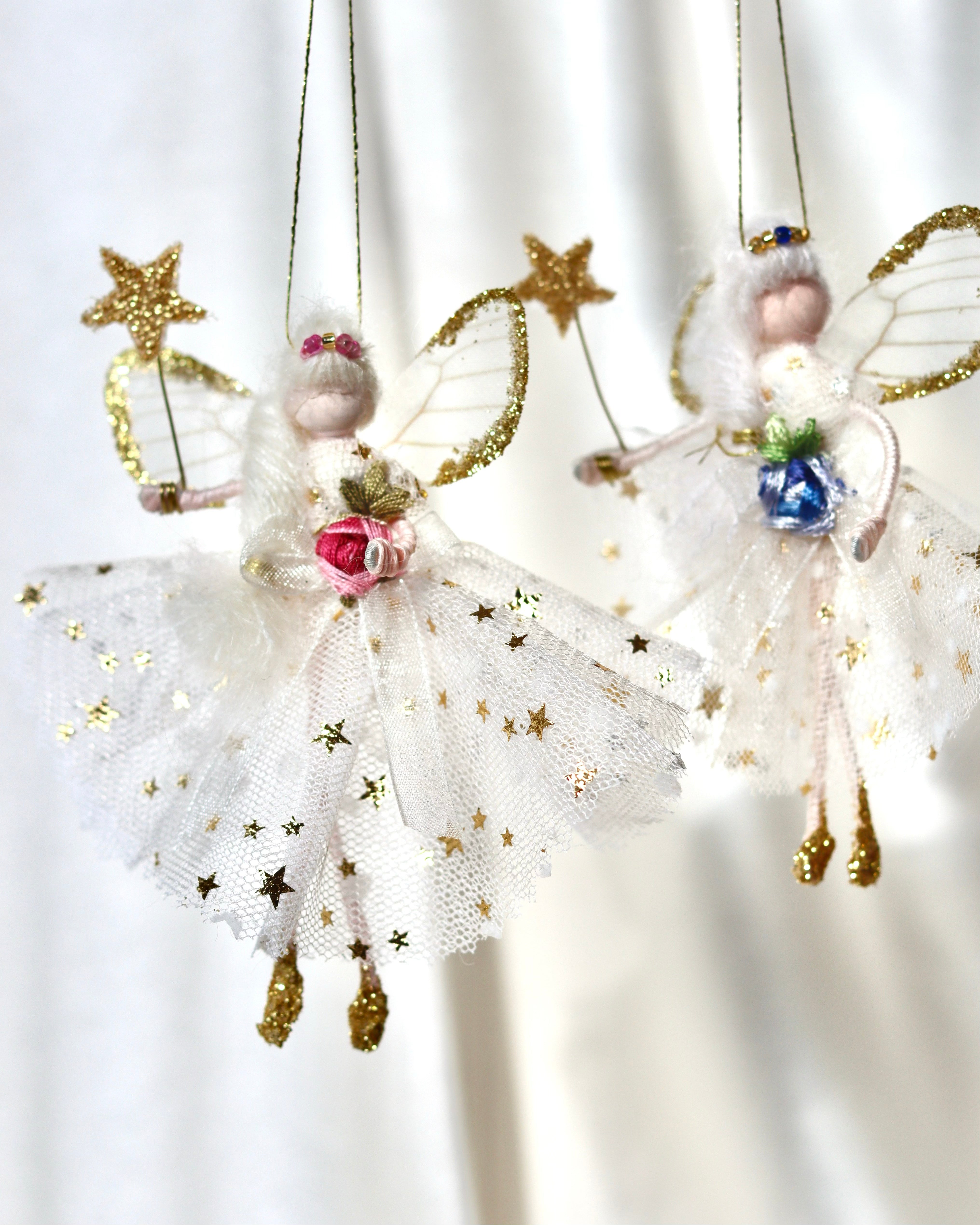 flying fairy decorations wearing gold star tulle fabric little rose embellishments