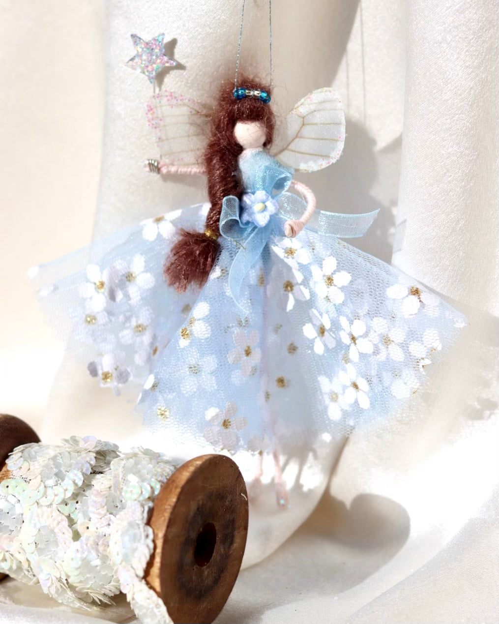 ‘Forget-me-not’ Fairy Decoration, Handmade fairy decoration that makes the perfect heirloom gift for Birthdays, Easter and Special Occasions.